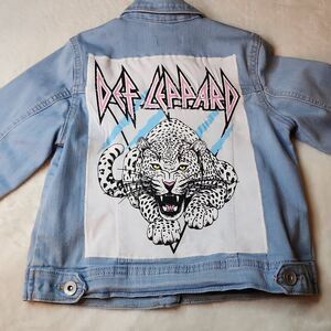 Def Leppard Upcycled Place Light Washed Denim Jacket Size 7/8